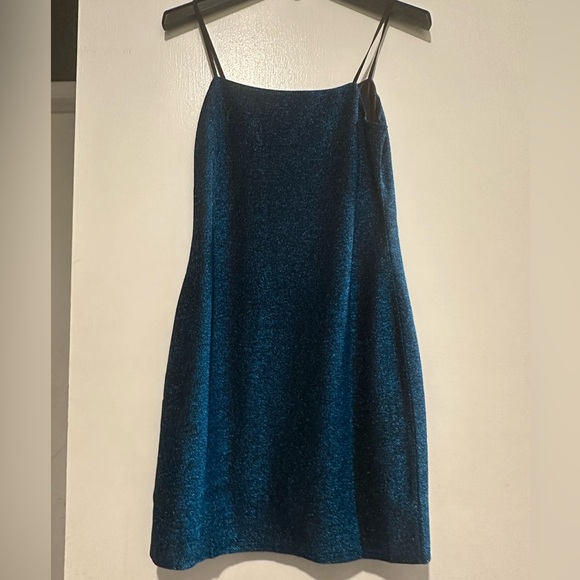 NWT; Lulus Late Night Party Teal Blue Sparkly Bodycon Mini Dress🪻 - Picture 3 of 6